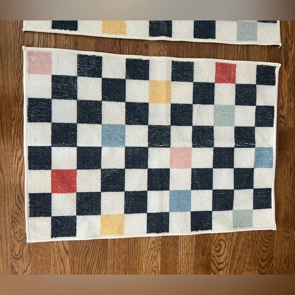 Brand NEW Ruggable Bain Checkered Multicolor Bath Mat COVER ONLY NO PAD 22”x32”